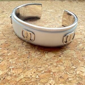 Salvatore Ferragamo Silver Vara Buckle Logo Leather Bracelet MINT